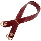 Çanta Aksesuar Parlak Rugan Deri Kuş Gözlü Çift Çanta Sapı Bordo Renk Light Gold Metalli - 3