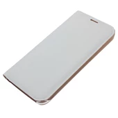 Samsung Galaxy S6 Flip Wallet (Suni Deri) - Beyaz thumbnail 2