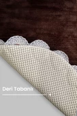 Gülruba Oval Kahve Çeyizlik Dantelli 2'li Banyo Paspası Seti Kaymaz Tabanlı Klozet Takımı - 3