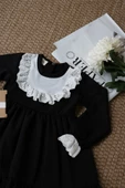 Kız Çocuk Ruby Siyah Uzun Kollu Dantel Detaylı Fırfırlı Elbise Bandana Takım thumbnail 2