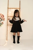 Kız Çocuk Ruby Siyah Uzun Kollu Dantel Detaylı Fırfırlı Elbise Bandana Takım thumbnail 3