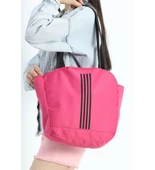 pembe Yumuşak Bez Kumaş Kol Ve Omuz Çantası ağzı fermuarlı kadın çanta çizgili - 3