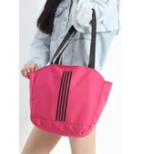 pembe Yumuşak Bez Kumaş Kol Ve Omuz Çantası ağzı fermuarlı kadın çanta çizgili - 6