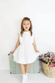 Kız Bebek Eloise Beyaz Fisto Elbise Toka Takım ELB-0084. - 1