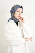 Etnik Desen Soft Eşarp - Saks Mavisi - 2