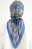 Etnik Desen Soft Eşarp - Saks Mavisi - 3