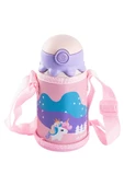 BANGDA PEMBE PASLANMAZ ÇELİK UNICORN DESENLİ ÇANTALI ÇOCUK TERMOSU 350ML - 1