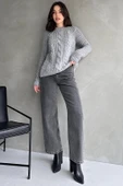 Bisiklet Yaka Örgü Desenli Triko Kazak Gri - A2040 thumbnail 2
