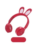 Kırmızı Tavşanlı MZ-08R Başa Takılan Bluetooth Kulaklık - 1