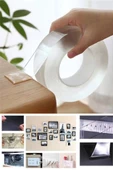 1 Metre Çift Taraflı Şeffaf Nano Bant Tablo Resim Kablo Sabitleme Eşya Tutucu Yapıştırıcı Bandı - 1