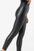 Full Elastan Mat Deri Kışlık Kadın Tayt Yüksek Bel Şardonlu Toplarlayıcı Mat Suni Deri Tayt - 12