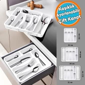 Kayar Kaşıklık Çekmece İçi Bıçak Kaşık Çatal Düzenleyici Çift Kanat Beyaz Açılabilir Ayarlanabilir - 1