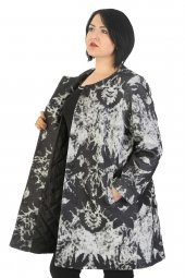 Fierte Kadın Büyük Beden Kaban Ayl3227 Yuvarlak Yaka Uzun Kol Çıt Çıt Kapama Spor Cep Desen Astar Keçe Kap Siyah - 2