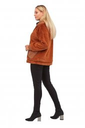 Fierte Kadın Büyük Beden Kaban Lm56060 Sabit Kapüşon Fermuar Kapama Spor Cep Astar Peluş Kürk Siyah Taba - 10