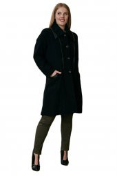 Fierte Kadın Büyük Beden Kaban Rg9709 Yaka Detay Düğme Kapama Cep Astar Yün Karışım Kaşe Uzun Camel Bordo Haki Siyah - 2