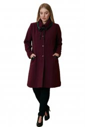 Fierte Kadın Büyük Beden Kaban Rg9709 Yaka Detay Düğme Kapama Cep Astar Yün Karışım Kaşe Uzun Camel Bordo Haki Siyah - 6