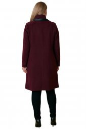 Fierte Kadın Büyük Beden Kaban Rg9709 Yaka Detay Düğme Kapama Cep Astar Yün Karışım Kaşe Uzun Camel Bordo Haki Siyah - 7