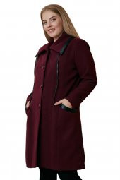 Fierte Kadın Büyük Beden Kaban Rg9709 Yaka Detay Düğme Kapama Cep Astar Yün Karışım Kaşe Uzun Camel Bordo Haki Siyah - 8