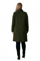 Fierte Kadın Büyük Beden Kaban Rg9709 Yaka Detay Düğme Kapama Cep Astar Yün Karışım Kaşe Uzun Camel Bordo Haki Siyah - 11