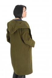 Fierte Kadın Büyük Beden Kaban Icn8531 Sabit Kapüşon Düğme Kapama Uzun Kol Spor Cep Kaşe Manto Haki Gri - 4