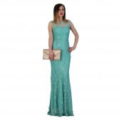 Fierte Kadın Abiye Elbise Lprs4080 Transparan Sıfır Yaka Kolsuz Sırt Detay Dantel Kaplama Balık Düğün Mezuniyet Mercan Yeşil - 1