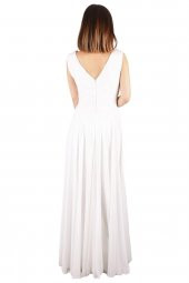 Fierte Kadın Büyük Beden Abiye Elbise Tn15070 V Yaka Kolsuz Dantel Detay Şifon Kloş Etek Nişan Düğün Nikah Mezuniyet Ekru - 10