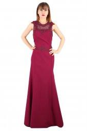 Fierte Kadın Büyük Beden Abiye Elbise Tn7640 Yuvarlak Yaka Düğün Mezuniyet Mürdüm Fuşya - 12