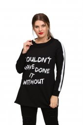 Fierte Kadın Büyük Beden Bluz Lm43030 Yuvarlak Yaka Uzun Kol Sweatshirt Yan Fermuarlı Yırtmaç Detay Antrasit Siyah - 4