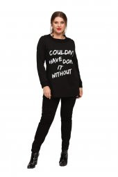 Fierte Kadın Büyük Beden Bluz Lm43030 Yuvarlak Yaka Uzun Kol Sweatshirt Yan Fermuarlı Yırtmaç Detay Antrasit Siyah - 5