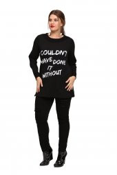 Fierte Kadın Büyük Beden Bluz Lm43030 Yuvarlak Yaka Uzun Kol Sweatshirt Yan Fermuarlı Yırtmaç Detay Antrasit Siyah - 7