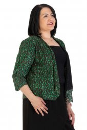 Fierte Kadın Büyük Beden Hırka Nly3538 Yakasız Salaş Truvakar Kol Kısa Mevsimlik Taş Sim Kombin Siyah Yeşil Gümüş - 2