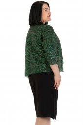 Fierte Kadın Büyük Beden Hırka Nly3538 Yakasız Salaş Truvakar Kol Kısa Mevsimlik Taş Sim Kombin Siyah Yeşil Gümüş - 4