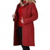 Fierte Kadın Büyük Beden Kaban Bşr8003 Çıkabilen Kapüşon Düğme Kapama Uzun Kol Spor Cep Kapitone Down Coat Kahverengi Yeşil Kırmızı - 1