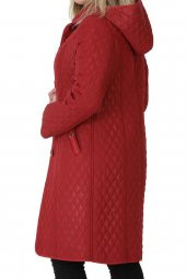 Fierte Kadın Büyük Beden Kaban Bşr8003 Çıkabilen Kapüşon Düğme Kapama Uzun Kol Spor Cep Kapitone Down Coat Kahverengi Yeşil Kırmızı - 3