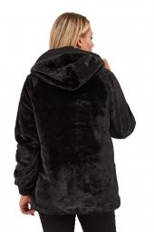 Fierte Kadın Büyük Beden Kaban Lm56060 Sabit Kapüşon Fermuar Kapama Spor Cep Astar Peluş Kürk Siyah Taba - 4