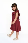 Kız Çocuk Bordo Cherry Fiyonklu Fırfırlı Elbise Toka Takım ELB-0075.6 thumbnail 3