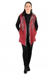 Fierte Kadın Büyük Beden Yelek Sws3005 Sabit Kapüşon Pul Payet Detay Spor Cep Yıkanmış Penye Siyah Lacivert Haki Bordo - 2