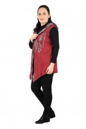 Fierte Kadın Büyük Beden Yelek Sws3005 Sabit Kapüşon Pul Payet Detay Spor Cep Yıkanmış Penye Siyah Lacivert Haki Bordo - 4