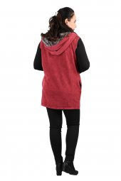 Fierte Kadın Büyük Beden Yelek Sws3005 Sabit Kapüşon Pul Payet Detay Spor Cep Yıkanmış Penye Siyah Lacivert Haki Bordo - 7