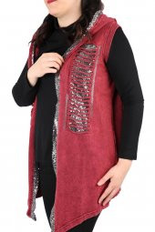 Fierte Kadın Büyük Beden Yelek Sws3005 Sabit Kapüşon Pul Payet Detay Spor Cep Yıkanmış Penye Siyah Lacivert Haki Bordo - 8