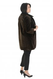 Fierte Kadın Büyük Beden Kaban Trbn3002 Bebe Yaka Düğme Kapama Astar Cep Astragan Suni Kürk Kısa Manto Kahverengi - 6