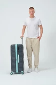 Keo-Plus Gri-Turkuaz Büyük Boy Silikon Kırılmaz PP Valiz thumbnail 1