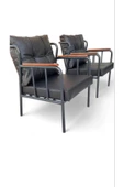 ARYANS HOME Siyah Deri Metal Ofis Koltuk Takımı Büro Koltuk Takımı Ve Kanepeleri Bekleme Koltukları- 2-1-1 thumbnail 4