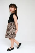 Kız Çocuk Leopar Kısa Kollu Fırfırlı Elbise Toka Takım ELB-0074 - 6