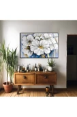 Harikabirev HARİKABİREV|KIRILMAZ CAM (TEMPERLİ) MAVİ-BEYAZ ÇİÇEK TABLOSU 01 |TMTEKLİ thumbnail 2
