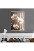 Harikabirev HARİKABİREV|SOFT BEJ EKRU PÜSKÜLLÜ ÇİÇEK 2|ÇERÇEVELİ TEMPERLİ CAM TABLO TEKLİ DİKEY thumbnail 1