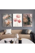 Harikabirev HARİKABİREV|PEMBE ROSE-GOLD SOYUT YAPRAK ÇİÇEK KOMBİN |ÇERÇEVELİ CAM TABLO 3LÜ DİKEY thumbnail 1