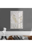 Harikabirev HARİKABİREV|SOFT BEJ BEYAZ PÜSKÜLLÜ YAPRAK 1|ÇERÇEVELİ TEMPERLİ CAM TABLO TEKLİ DİKEY thumbnail 1