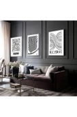 Harikabirev HARİKABİREV|SİYAH-BEYAZ BOHEM ÇİZGİLER KOMBİNİ |ÇERÇEVELİ CAM TABLO  3LÜ DİKEY thumbnail 1