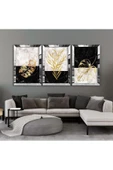 Harikabirev |gold-siyah Mermer Desen Yaprak Kombini|pleksi Çerçeveli Mdf Tablo 3dky thumbnail 1